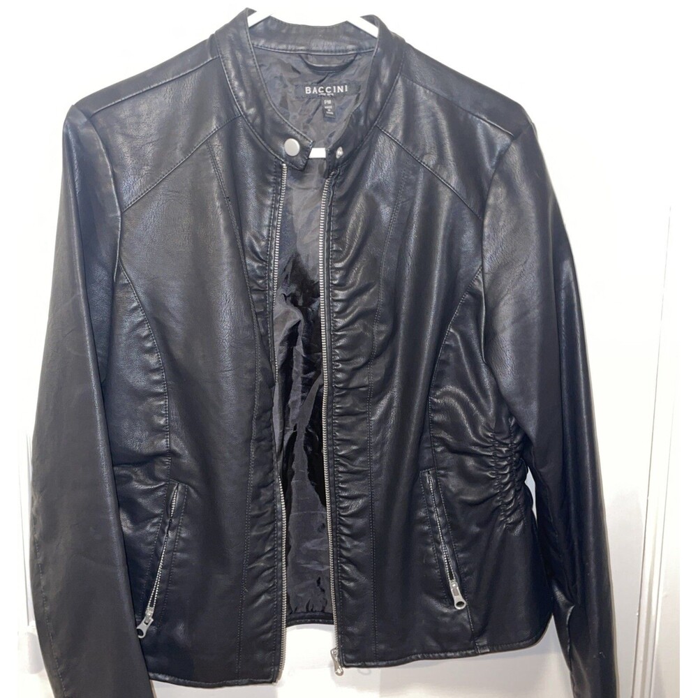 Baccini Faux Black Leather Jacket Size Medium